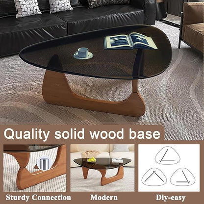 Mid Century Modern Glass Coffee Table, Coffee Table for Living Room, Noguchi Coffee Tables,Suitable for Bedroom Living Room Reception Office Tables (Walnut/Grey, ML)