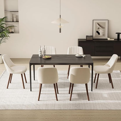 MALOL Upholstered Dining Chairs Set of 6, Modern Fabric Kitchen Chairs with Back, Wood Legs for Kitchen Dining Room Restaurant, Beige