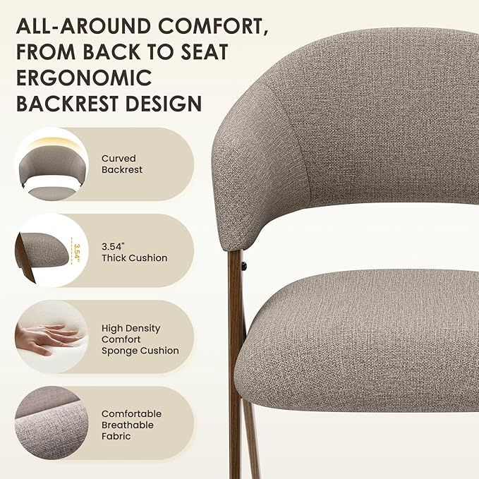 COLAMY Dining Chairs Set of 6, Modern Fabric Upholstered Dining Room Kitchen Side Chairs with Iron Legs, Open Back and Padded Seat, for Living Room/Restaurant/Cafe, Taupe