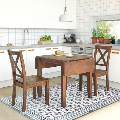 3-Piece Farmhouse Dining Table Set, Wood Drop Leaf Breakfast Nook Dining Table Set with 2 X-Back Chairs for Small Places (Brown+Drop Leaf*)