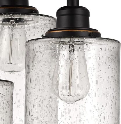 Globe Electric 65904 3-Light Bronze Semi-Flush Mount Ceiling Light Fixture with Seeded Glass Shades, Ideal for Kitchen, Bathroom, Bedroom, Closet Light, Home Essentials, LED Bulbs Compatible