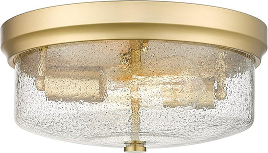 Gold Close to Ceiling Light Fixtures, 12 inch Flush Mount Hallway Light Fixture Gold Finish with Seeded Glass Shade Bedroom Ceiling Lights for Dining Room Kitchen Laundry Bathroom