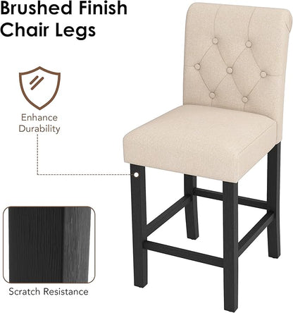 LSSBOUGHT Counter Stools,24 inches Upholstered Counter Height Chairs with Button-Tufted and Solid Wood Legs Set of 2（Beige）