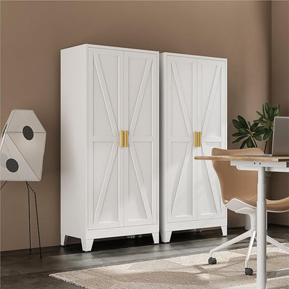Bevivog 71" Kitchen Pantry Cabinet, Metal Storage Cabinet with 2 Doors and 4 Adjustable Shelves, Farmhouse Tall Metal Pantries Cabinets Storage for Kitchen, Home Office, Living Room, Laundry