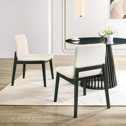 Boucle Upholstered Dining Chair with Sturdy Rubberwood Frame&Legs, Mid Century Modern Kitchen Chairs Set of 2, Beige (Eassy Assembly)