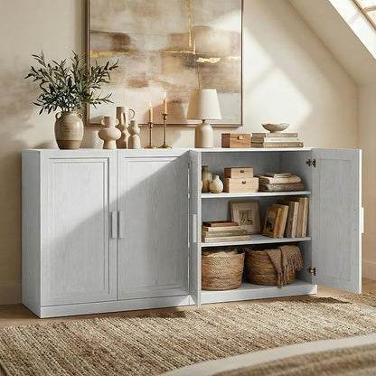 Casaphoria Adam Sideboard Buffet Cabinet with Storage, Sideboard Cabinet with Wooden Doors & Adjustable Shelves, 62" W x 36" H Coffee Bar for Entryway Kitchen Living Room, White