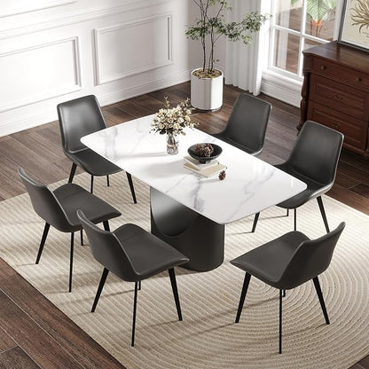 63 Inch Sintered Stone Dining Table for 4-6, Modern Rectangle Kitchen Table with Heat Resistant Top, Scratch Proof Metal Base, Multifunctional Meeting Desk for Home Office