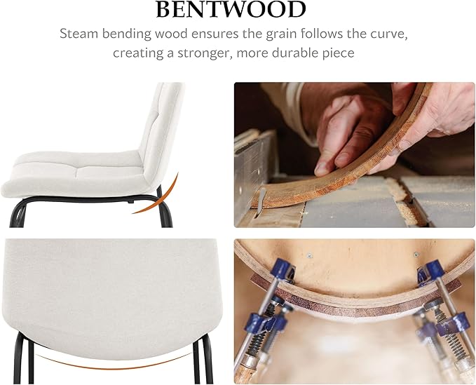 Furniture of America Veradis Modern Bentwood Dining Chairs Set of 2, Chenille Fabric Stool with Back and Metal Frame, Comfortable Upholstered Seating for Kitchen, Living Room, White, 30 inch