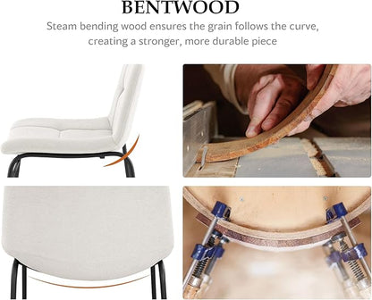 Furniture of America Veradis Modern Bentwood Dining Chairs Set of 2, Chenille Fabric Stool with Back and Metal Frame, Comfortable Upholstered Seating for Kitchen, Living Room, White, 30 inch