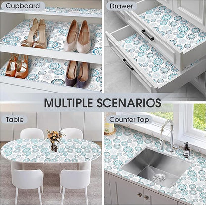 Drawer and Shelf Liner, Non-Slip Kitchen Cabinet Liners Non-Adhesive Thick Strong Grip Waterproof Washable Mats Protect Dresser Shelves Cupboard Bathroom Cabinets, Spiral, 18 in X 10 FT