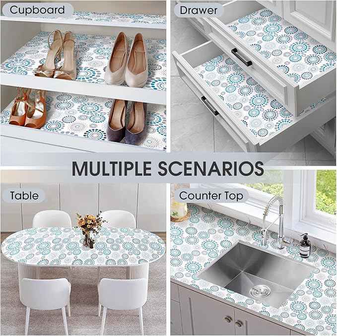 Drawer and Shelf Liner, Non-Slip Kitchen Cabinet Liners Non-Adhesive Thick Strong Grip Waterproof Washable Mats Protect Dresser Shelves Cupboard Bathroom Cabinets, Spiral, 12 in X 20 FT