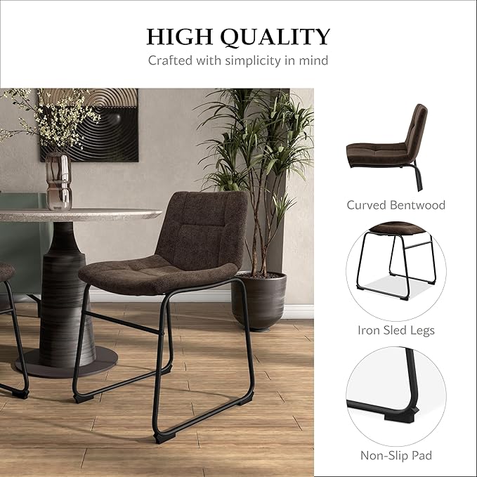 Furniture of America Veradis Modern Bentwood Dining Chairs Set of 2, Chenille Fabric Stool with Back and Metal Frame, Comfortable Upholstered Seating for Kitchen, Living Room, Brown, 30 inch