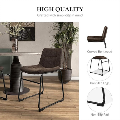 Furniture of America Veradis Modern Bentwood Dining Chairs Set of 2, Chenille Fabric Stool with Back and Metal Frame, Comfortable Upholstered Seating for Kitchen, Living Room, Brown, 30 inch