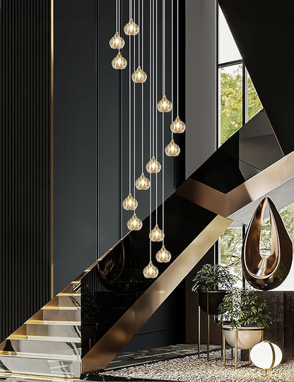 Weesalife Crystal Chandeliers for Staircases, 14-Light Gold Modern Chandeliers for High Ceilings，Crystal Pendant Light Fixture for Living Room Kitchen Island Foyer Hallway Bar