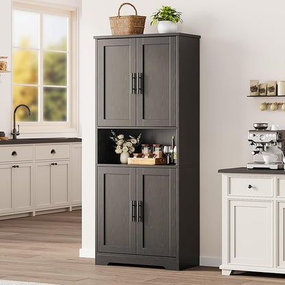 IDEALHOUSE Kitchen Pantry Cabinet, 70in Tall Storage Cabinet with Doors and Adjustable Shelves, Freestanding Cupboard for Living Room, Dining Room, Bathroom (Black)