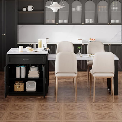 Ball & Cast 83" Kitchen Island with Extendable Dining Table,2-Tone Kitchen Table W/Double-Sized Storage,Power Outlet,Kitchen Islands W/ 2 Storage Drawers & 2 Side Open Shelves,for 4-6 Person,Black