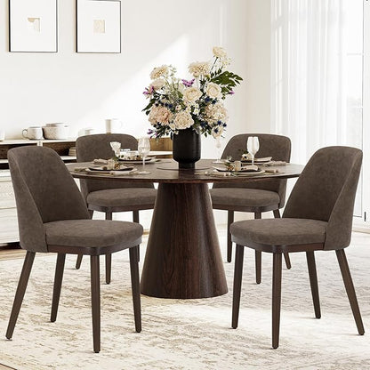 COLAMY Upholstered Dining Chairs Set of 4, Modern Kitchen Chairs with Back, Leather Side Dining Room Chairs with Wood Legs for Kitchen Dining Room Restaurant,Dark Brown