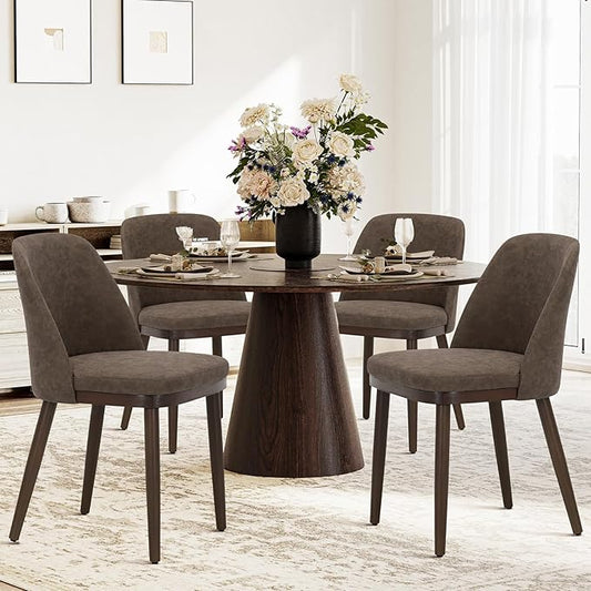 COLAMY Upholstered Dining Chairs Set of 4, Modern Kitchen Chairs with Back, Leather Side Dining Room Chairs with Wood Legs for Kitchen Dining Room Restaurant,Dark Brown