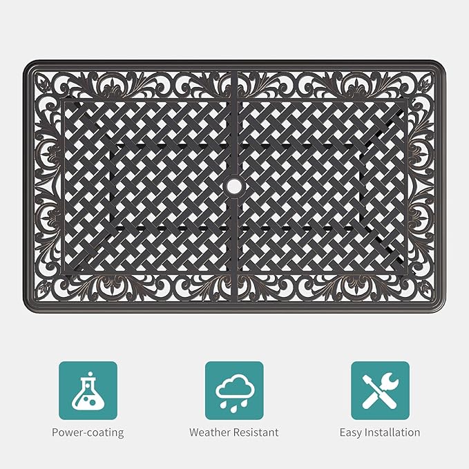 GarveeLife Cast Aluminum Outdoor Dining Table, 59 in Patio Dining Table with 2 in Umbrella Hole and Adjustable Foot Pads for Garden, Backyard, Deck, Dark Bronze