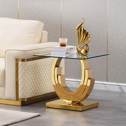 Glass Living Room Table Set of 3, Modern Glass Coffee Table with 1 Console Tables & End Tables Set for Apartment, Luxury Coffee Tables Sets Perfect for Living Room, Stainless Steel Frame