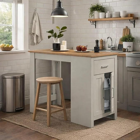 Benjara 3 Piece Counter Height Dining Table Kitchen Island with Storage, Brown and Gray