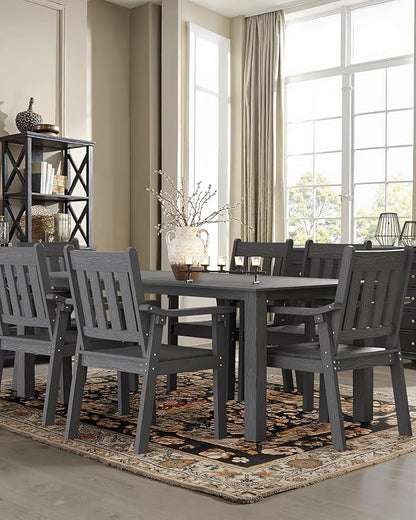 YEFU HIPS Patio Table Set: 7 Piece Patio Table and Chairs Outdoor Furniture Set with Umbrella Hole - Gray Modern Plastic Dining Sets 6 Person for Outside Deck with Metal Aluminum Frame
