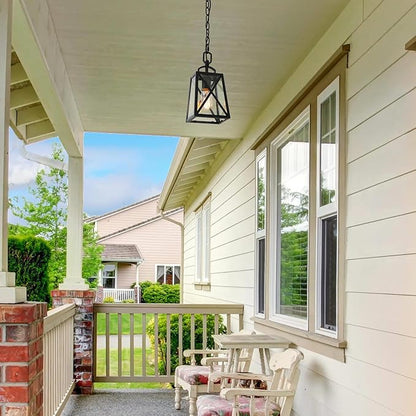 Outdoor Pendant Light Fixture, Farmhouse Exterior Anti-Rust Hanging Lights, Black Ceiling Outdoor Light with Seeded Glass, Hanging Lantern for Front Door, Entry, Porch, and Gazebo