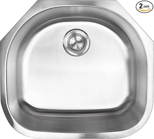 MSI 23 Inch x 21 Inch Undermount Single Bowl 18 Gauge Stainless Steel Kitchen Bar Sink and Strainer