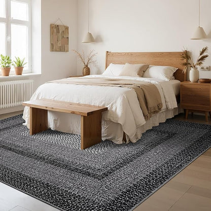 Imitation Braided Collection-Print Modern Washable Rugs 8x10 Area Rugs for Living Room Soft Bedroom Rug Farmhouse Large Rug Non Slip Stain Resistant Carpet for Nursery Dining Room 8'x10'