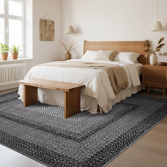 Imitation Braided Collection-Print Washable Rugs 10x13 Area Rug for Living Room Modern Bedroom Rug Soft Large Area Rug Non Slip Throw Rugs Stain Resistant Carpet for Nursery Dining Room