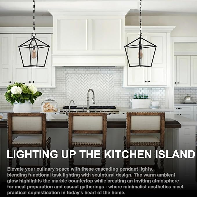 Kitchen Island Light RC Ceiling Light Fixture 1-Light Hanging Pendant Light for Kitchen Island Chandelier, Metal Cage Entryway Fixture with Adjustable Chain, Vintage Industrial