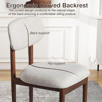 Casaphoria Upholstered Dining Chairs Set of 2, Mid-Century Modern Kitchen Chairs with Solid Wood Legs & Thick Cushion, Ergonomic Fabric Accent Chairs for Dining Room, Vanity & Office, Gray and Walnut