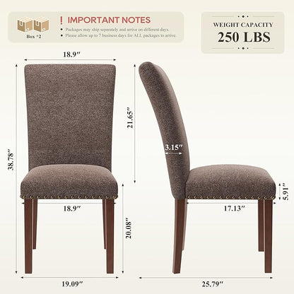 COLAMY Upholstered Parsons Dining Chairs Set of 4, Fabric Dining Room Kitchen Side Chair with Nailhead Trim and Wood Legs - Brown