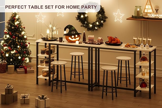 Amvove Bar Table and Chairs Set for 2, Kitchen Island with Storage Shelves Kitchen Table with 2 Bar Stools Counter Height Dining Table Set Breakfast Nook for Small Space & Kitchen,High Top Table