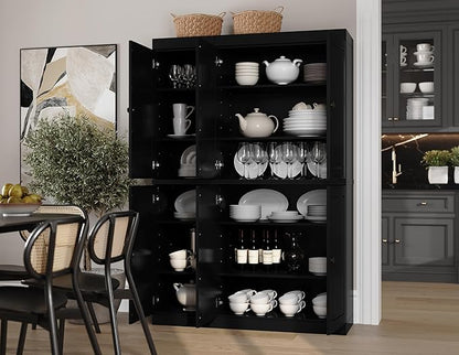 Palace Imports Solid Wood Kitchen Pantry Cabinet 71.5" Tall, 48.5" Wide – Freestanding Storage Cabinet with Adjustable Shelves – Black, Renewable Eco-Friendly 100% Wood, Made in Brazil