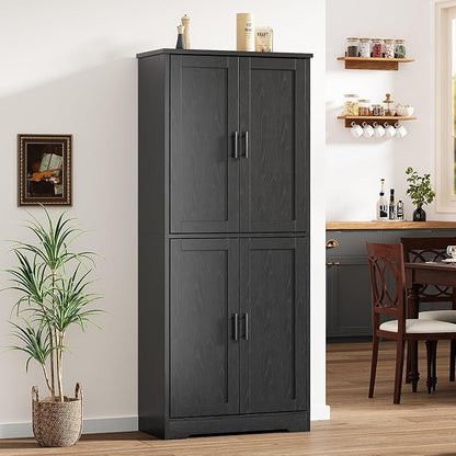 IDEALHOUSE Pantry Cabinet,70" Tall Kitchen Pantry Cabinet with 4 Doors and 3 Adjustable Shelves, Freestanding Cupboard, Modern Storage Cabinet for Bathroom, Dining Room, Living Room, Black