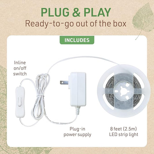 Complete LED Strip Light Kits (Warm White) 8 ft Flexible Tape 3000K Under Cabinet Plug-in Power Supply 318320