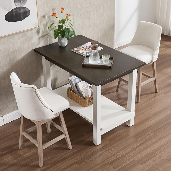 47.25" Dining Table for 2 4 6 Rectangular Rustic Solid Wood Dining Room Table with Storage for Kitchen, Living Room, Home Office, Brown and White