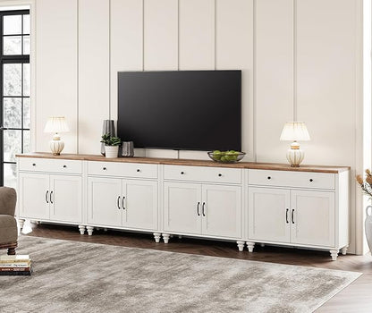 WAMAPT Buffet Cabinet with 8 Doors and 4 Drawers, Large Coffee Bar Table Wood Kitchen Storage Cabinets, Modern Farmhouse Sideboard Credenza for Dining Room, Off White