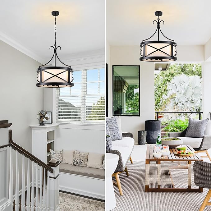 Drum Chandelier Round Farmhouse Chandeliers 6-Light Modern Chandelier Light Fixture Entryway 19.7" Industria Light Fixture Hanging for Dining Room Living Room Kitchen