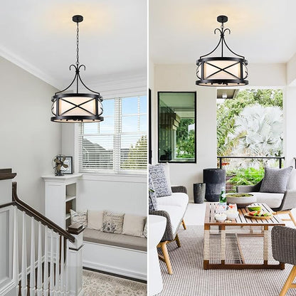 Drum Chandelier Round Farmhouse Chandeliers 6-Light Modern Chandelier Light Fixture Entryway 19.7" Industria Light Fixture Hanging for Dining Room Living Room Kitchen