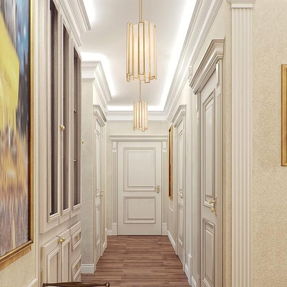 Durent Lighting Gold Pendant Lighting, Modern Cylinder Hanging Light Fixture with White Glass Shade for Kitchen Island, Entryway, Foyer, Dining Room and Bedroom