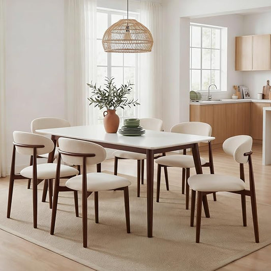 UVV Dining Chairs Set of 6, Metal Kitchen Chairs with Modern Fabric Upholstered for Dining Room, Beige