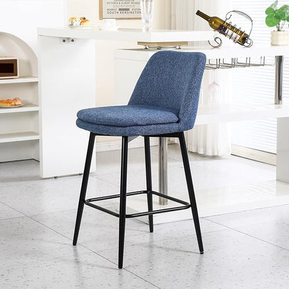 Counter Height Swivel Bar Stools Set of 2, 360° Swivel Upholstered Barstools with Back and Metal Legs, 25.6" Seat Height,Counter Stools for Kitchen Island and Pub,Linen Cloth,for Living Room
