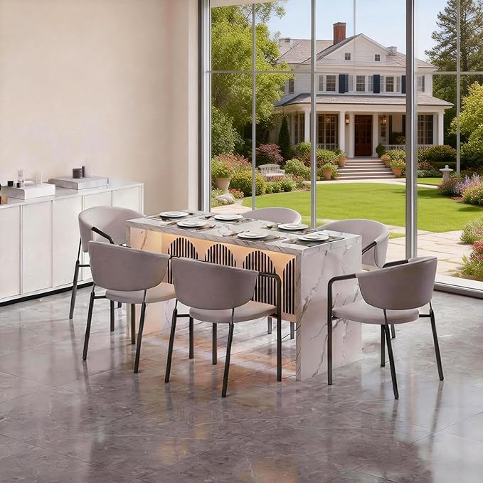 59" Large Imitation Marble Dining Table for 4-6 People - Faux Marble Dining Tablee with Adjustable Lights,Faux Marble Dining Table with Grille Design for Kitchen, Dining Room & Living Room,No Chairs
