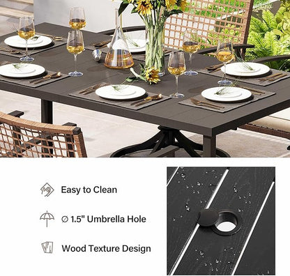 LAUSAINT HOME 7 Pieces Patio Dining Set, Outdoor Furniture Set of 6 Swivel Chairs with Soft Cushion and Iron Slats Table Top with Umbrella Hole, Conversation Set for Backyard