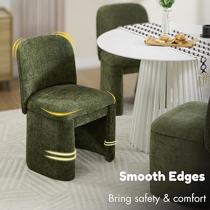 Hyfirm Modern Upholstered Dining Chairs Set of 4, Chenille Accent Side Dining Chairs Armless Kitchen Chair Parsons Chairs with Curved Back for Kitchen Dining Room Living Room, Moss Green