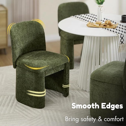 Hyfirm Modern Upholstered Dining Chairs Set of 4, Chenille Accent Side Dining Chairs Armless Kitchen Chair Parsons Chairs with Curved Back for Kitchen Dining Room Living Room, Moss Green