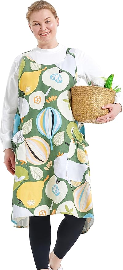 Big Plus Size Aprons for Women with Pockets Cotton Linen Baking Kitchen Cooking