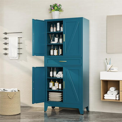 Bevivog Metal Storage Cabinet with Drawers, Tall Cabinets with Doors and Shelves, 4 Doors High Storage Cabinet for Office/Pantry/Living Room